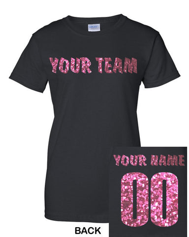 CUSTOM Women's GLITTER Flake T-Shirt Jersey Personalized ANY Name Number Color