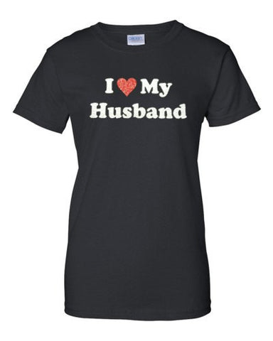 Women's GLITTER Flake I Love My Husband T-Shirt Wife Anniversary Bling Sparkle Cute Tee!